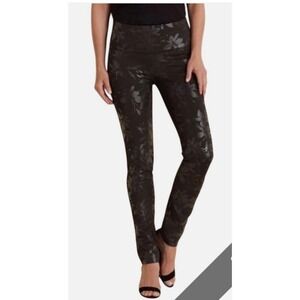 Soft Surroundings Black Floral Metallic Twilight‎ Pull On Pants Size L NWOT